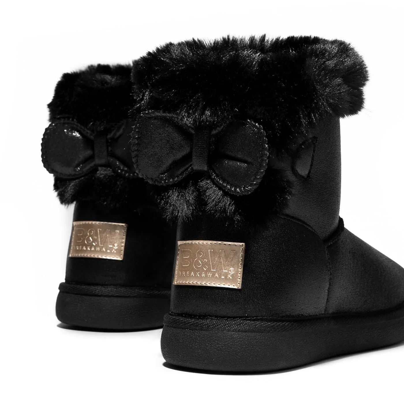 Metallic Black Bow Australian Ankle Boots