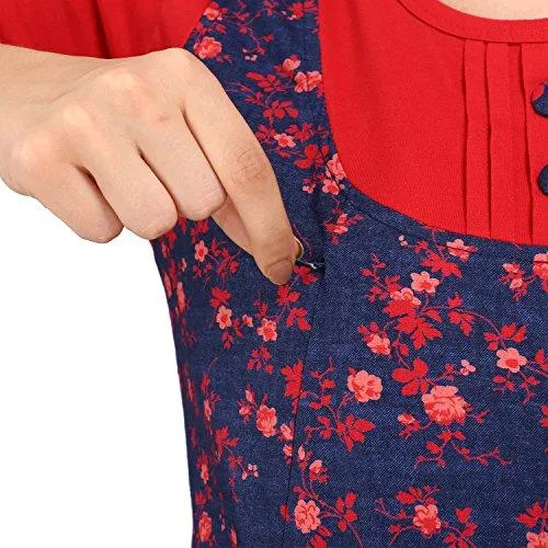 MomToBe Women's Cotton Maternity Dress, Red & Blue