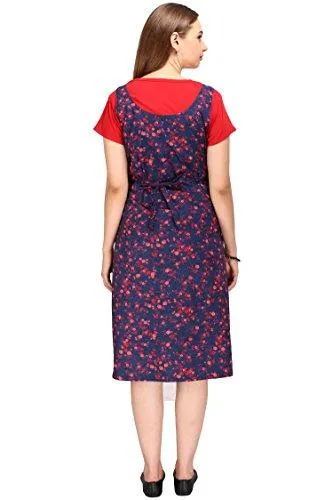 MomToBe Women's Cotton Maternity Dress, Red & Blue