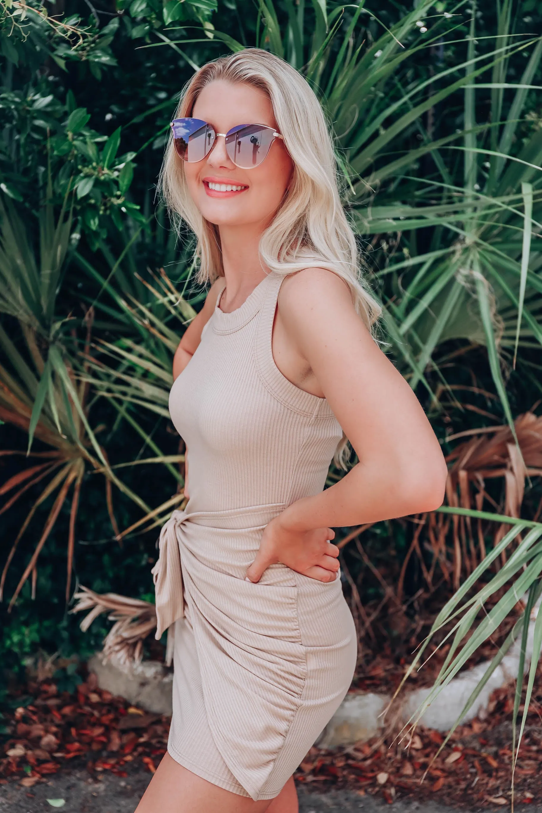 Natural Woman Side Tie Ruched Dress