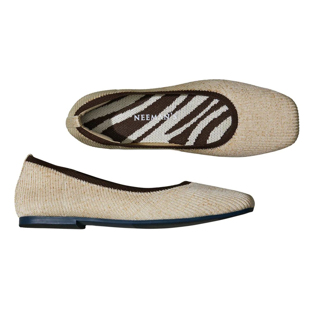 Neeman's Slip-Ons Flats for Women | Metallic Square | Beige