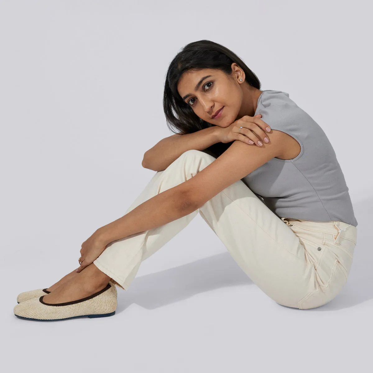 Neeman's Slip-Ons Flats for Women | Metallic Square | Beige