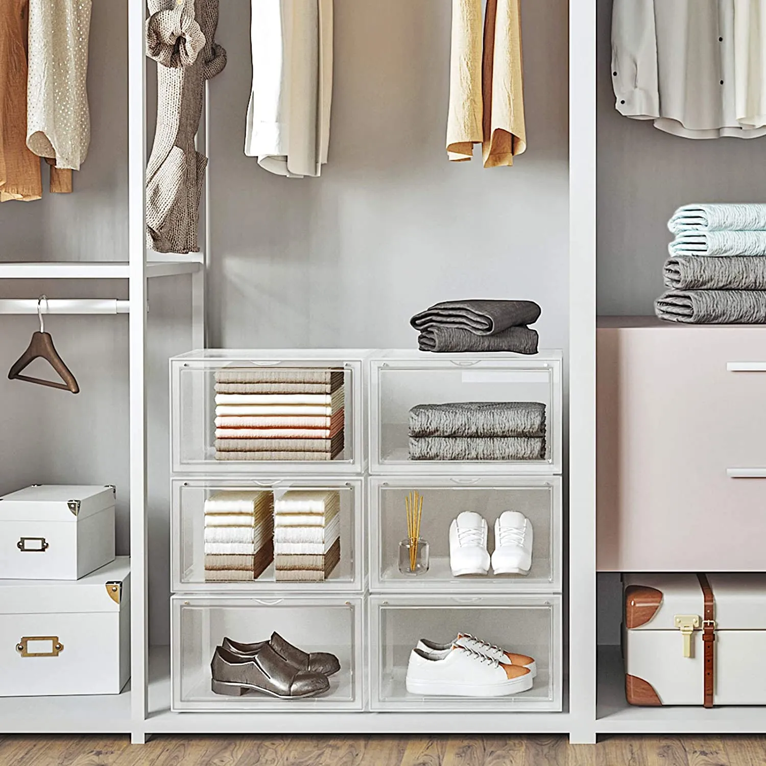 New Set of 6 Transparent Shoe Storage Organizers, Stackable and Foldable by Songmics! Also great for organizing other items, not just for shoes!! Retails $125 
