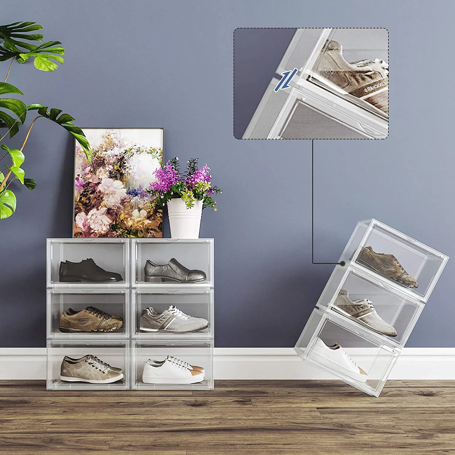 New Set of 6 Transparent Shoe Storage Organizers, Stackable and Foldable by Songmics! Also great for organizing other items, not just for shoes!! Retails $125 