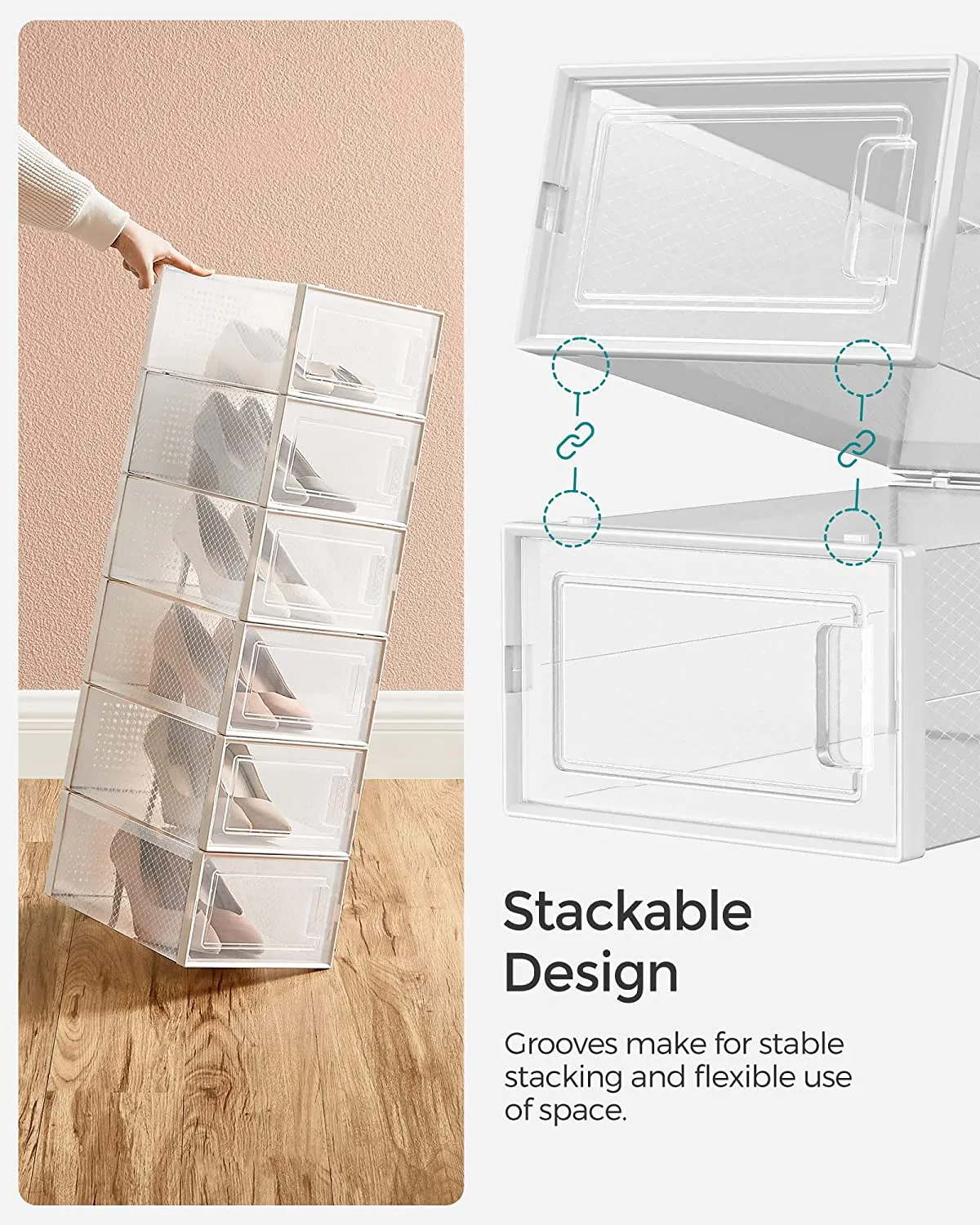 New Set of 6 Transparent Shoe Storage Organizers, Stackable and Foldable by Songmics! Also great for organizing other items, not just for shoes!! Retails $125 