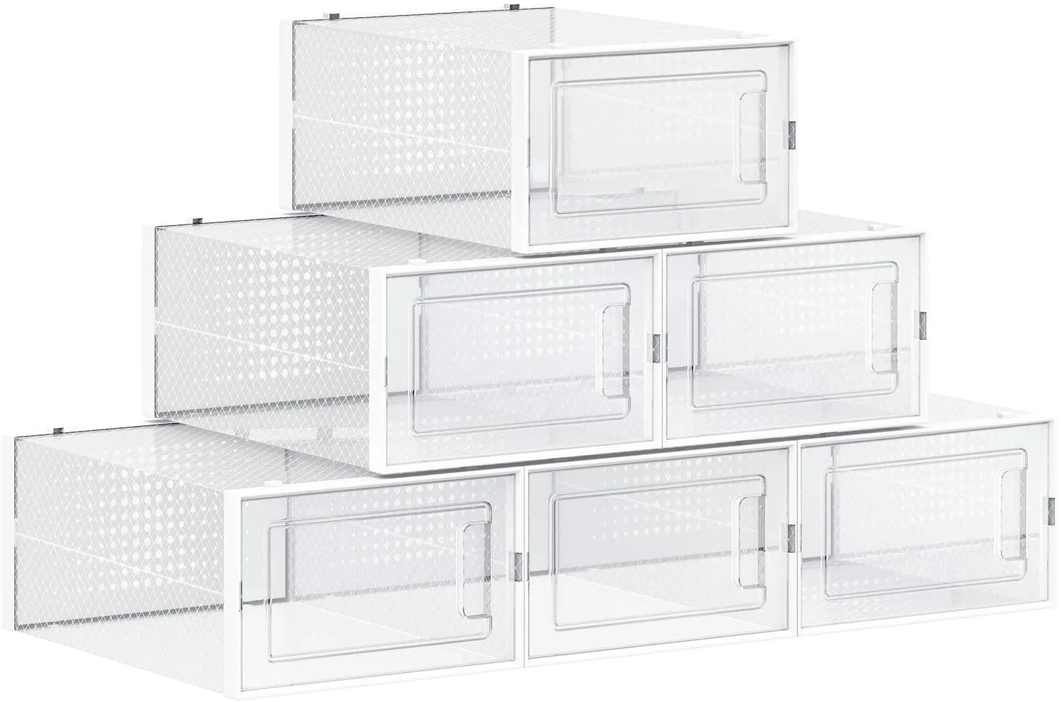 New Set of 6 Transparent Shoe Storage Organizers, Stackable and Foldable by Songmics! Also great for organizing other items, not just for shoes!! Retails $125 