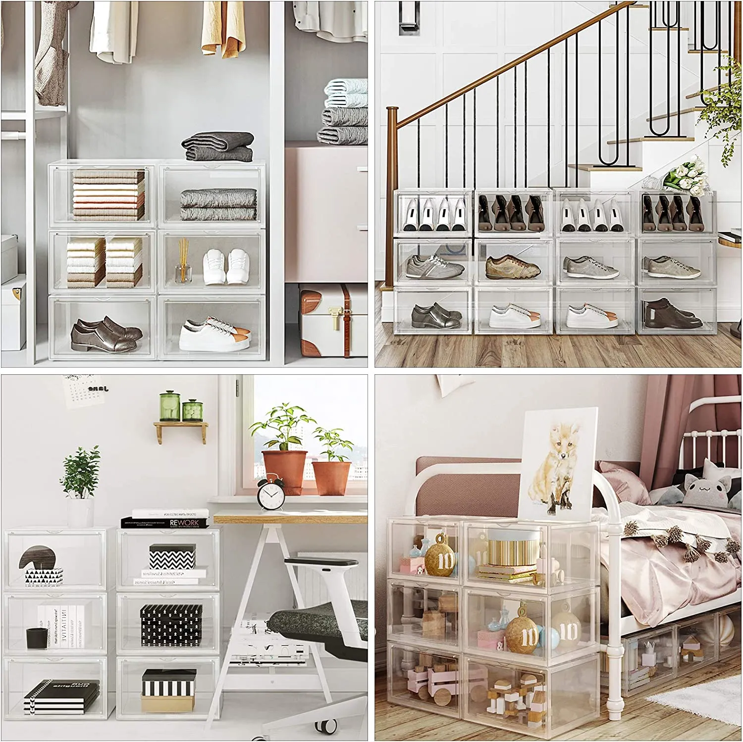New Set of 6 Transparent Shoe Storage Organizers, Stackable and Foldable by Songmics! Also great for organizing other items, not just for shoes!! Retails $125 