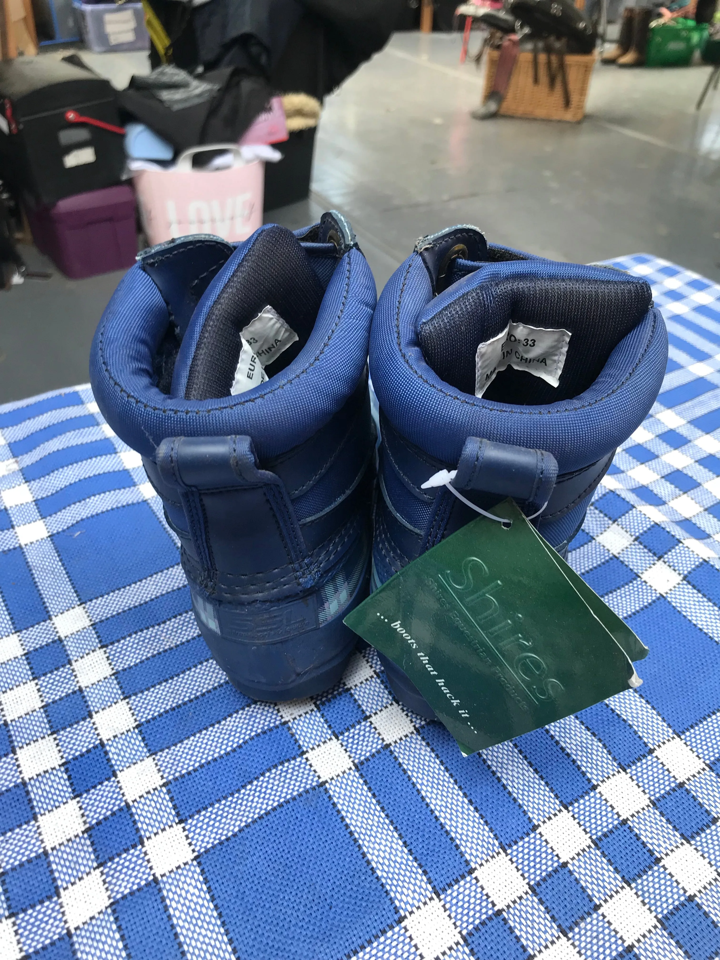 New shires blue checked muck boots size 1