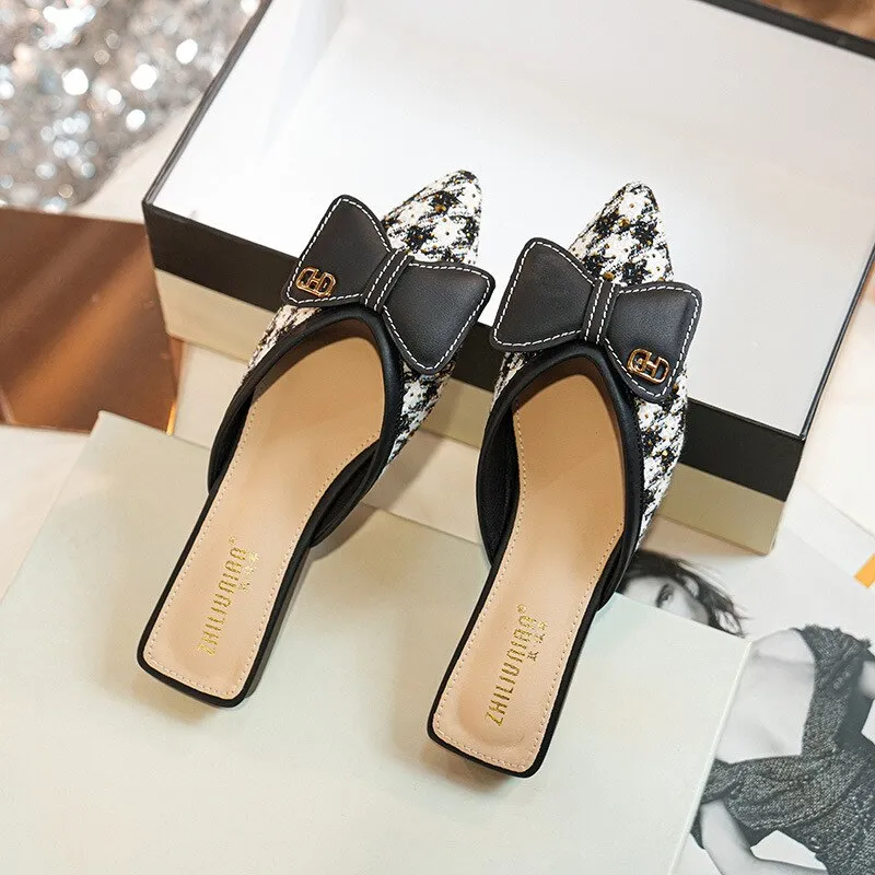 New Spring Autumn Plaid Slippers Butterfly-Knot Flats for Women Zapatos De Mujer Women Shoes