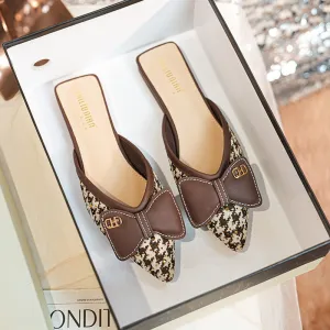 New Spring Autumn Plaid Slippers Butterfly-Knot Flats for Women Zapatos De Mujer Women Shoes