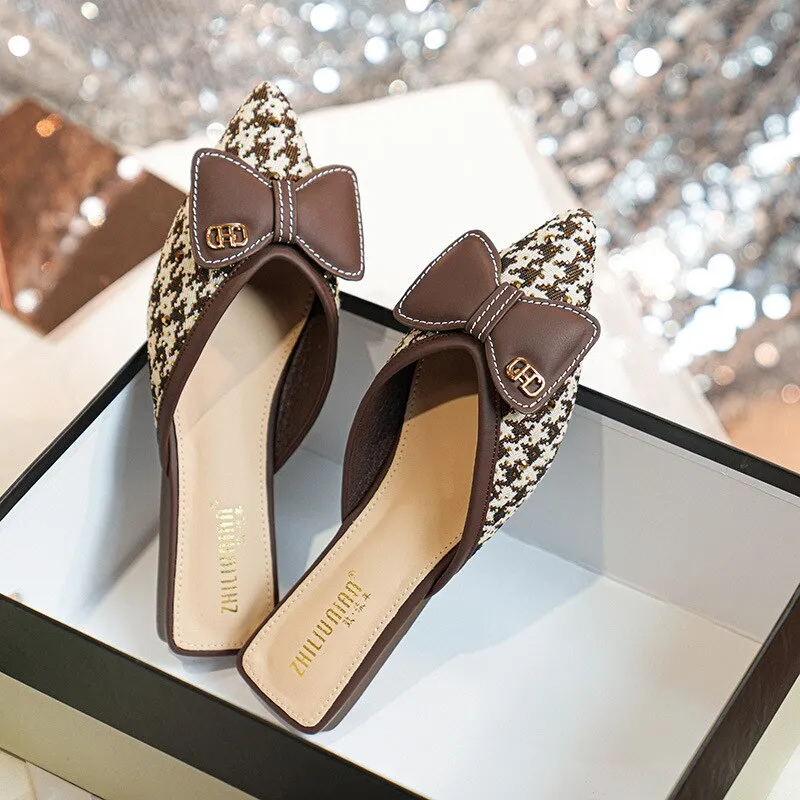 New Spring Autumn Plaid Slippers Butterfly-Knot Flats for Women Zapatos De Mujer Women Shoes