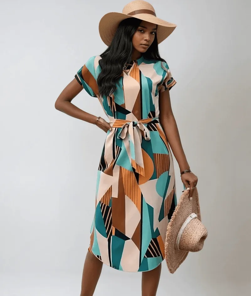 Nina - Chic and versatile casual midi dress with V-neck design