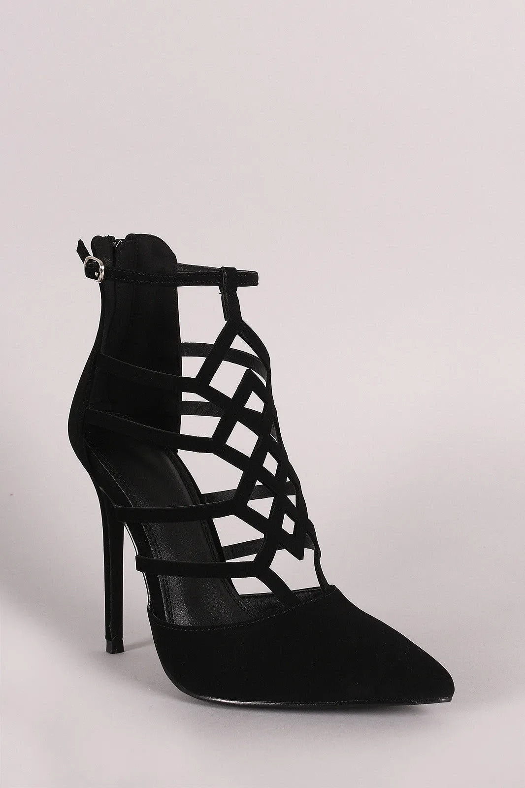 Nubuck Pointy Toe Laser Cutout Stiletto Pump