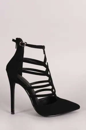 Nubuck Pointy Toe Laser Cutout Stiletto Pump