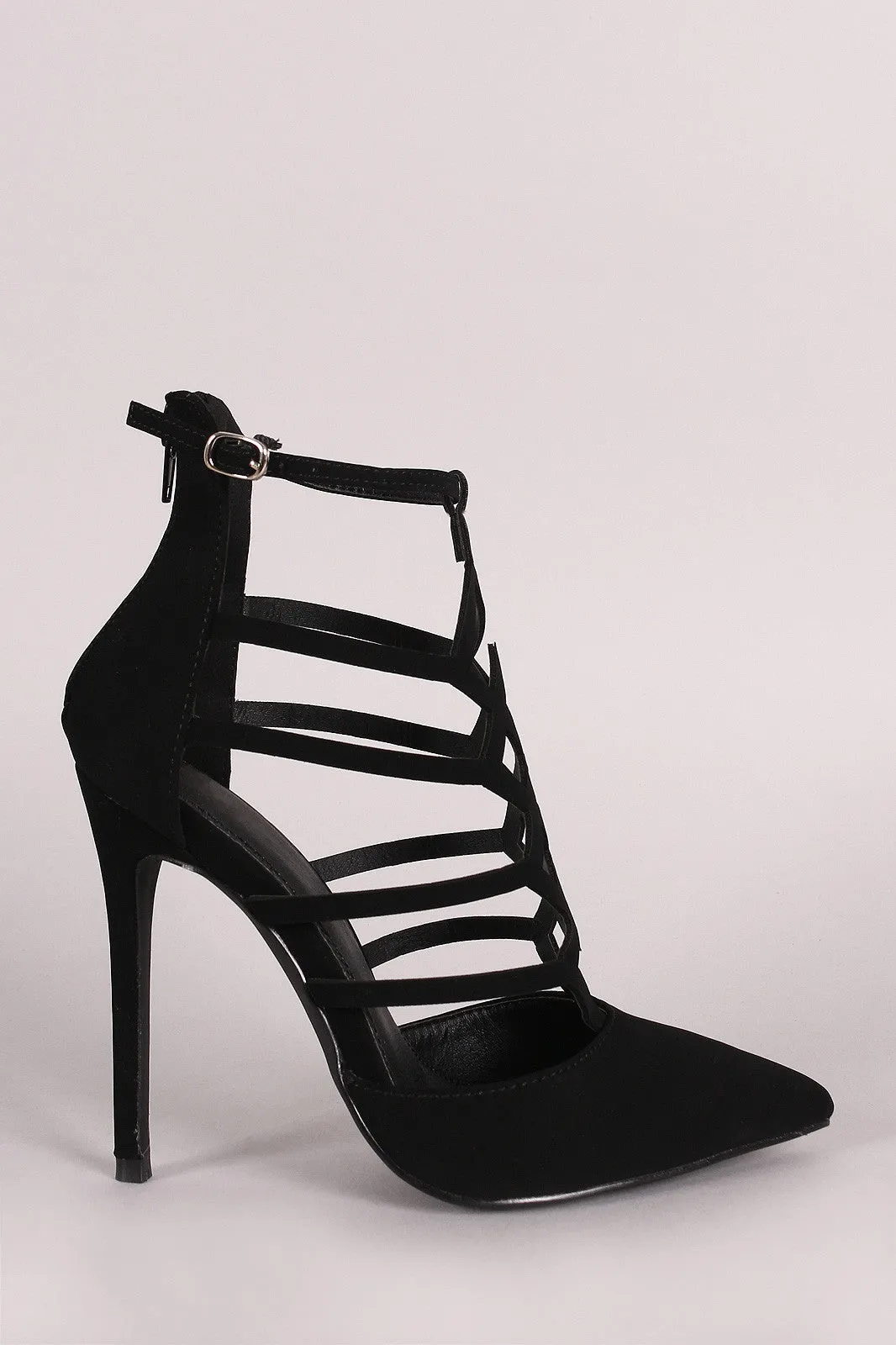 Nubuck Pointy Toe Laser Cutout Stiletto Pump