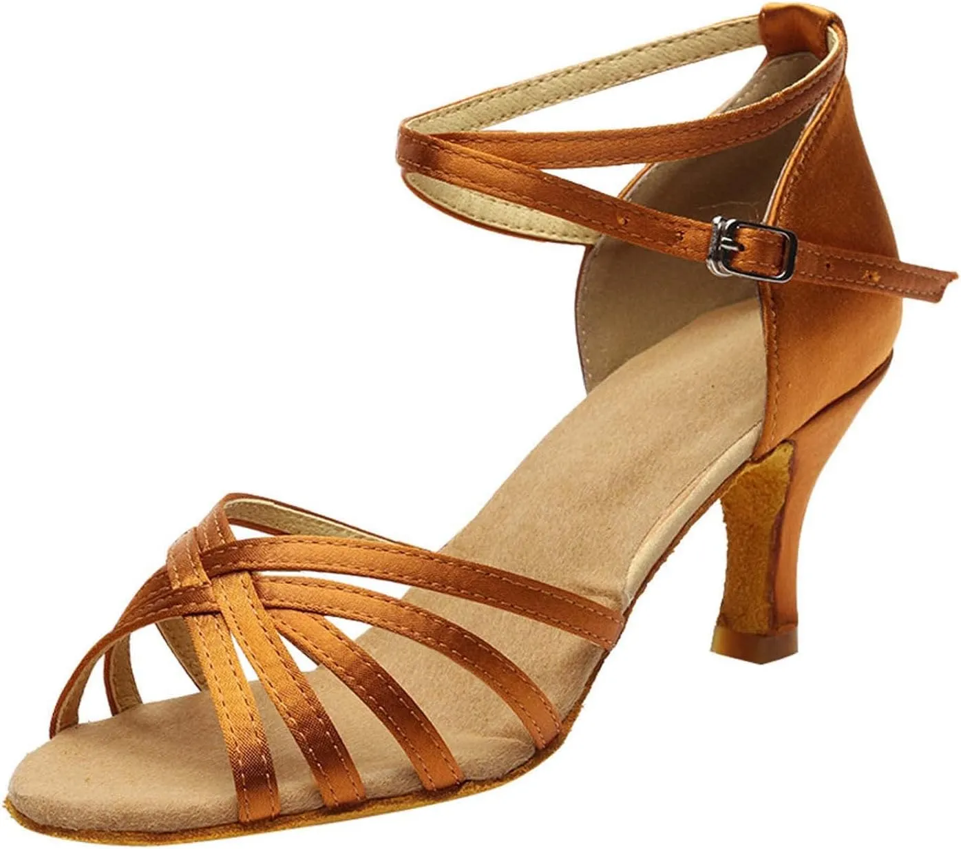 oiangi Women's Satin Latin Dance Shoes Fashion Open Toe Ankle Straps Buckle Mid Heel Sandals Ballroom Salsa Tango Professional Performance Practice Dancing Shoes