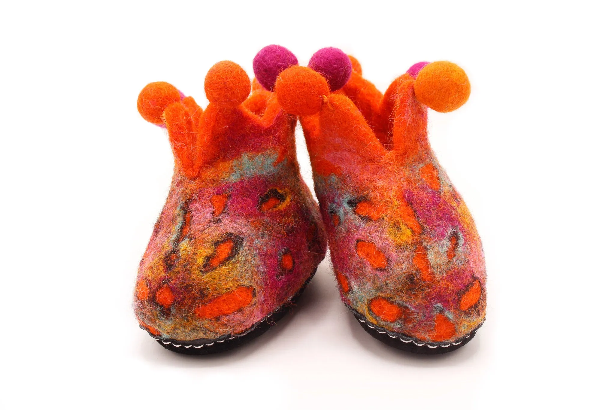 Orangey Hand Felted Wool Baby Booties
