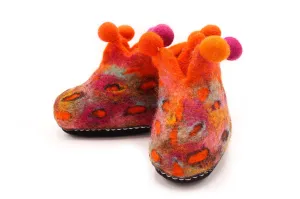 Orangey Hand Felted Wool Baby Booties