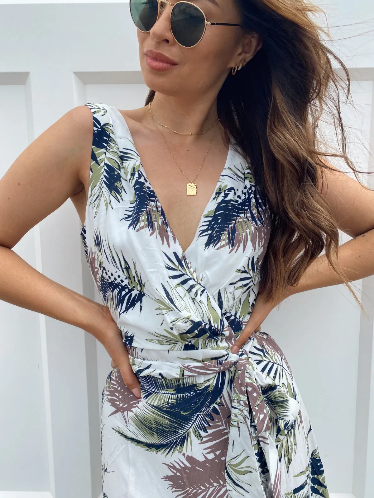 Orla Palm Print Wrap Midi Dress