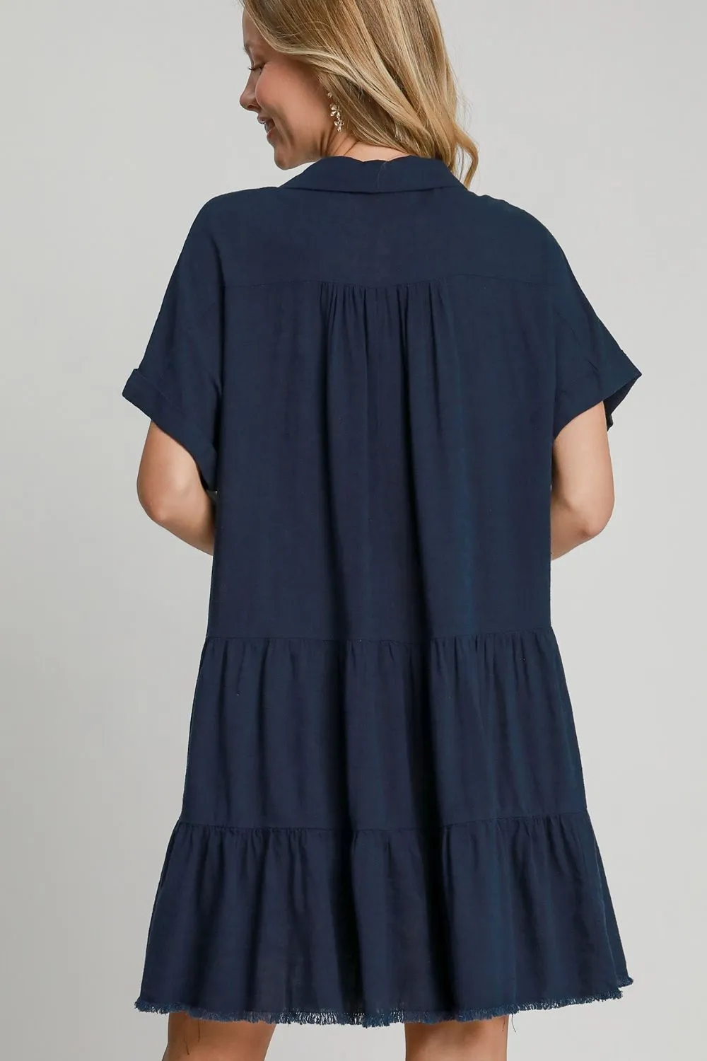 Own Your Fashion Dark Navy Raw Hem Tiered Dress