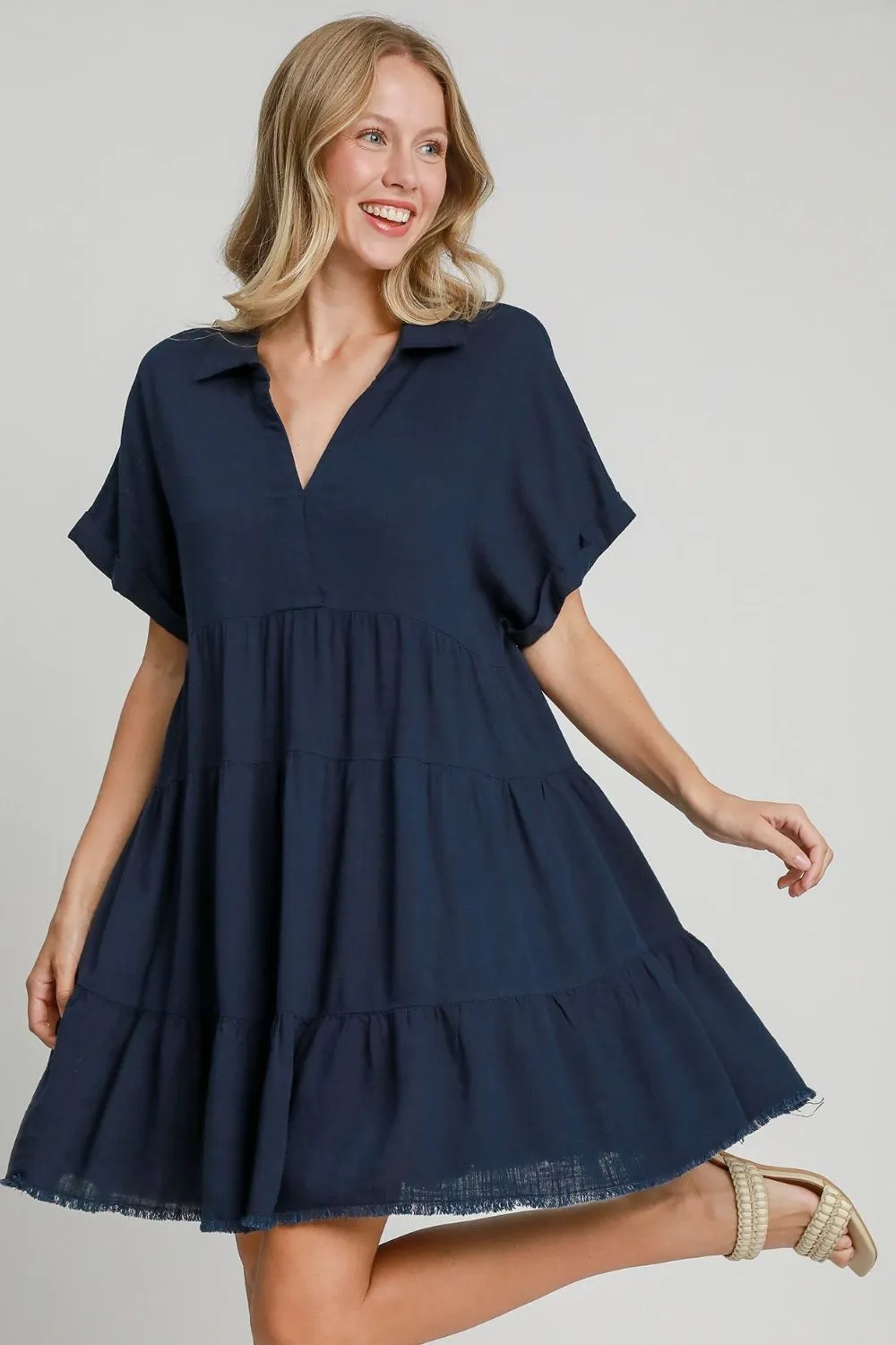 Own Your Fashion Dark Navy Raw Hem Tiered Dress