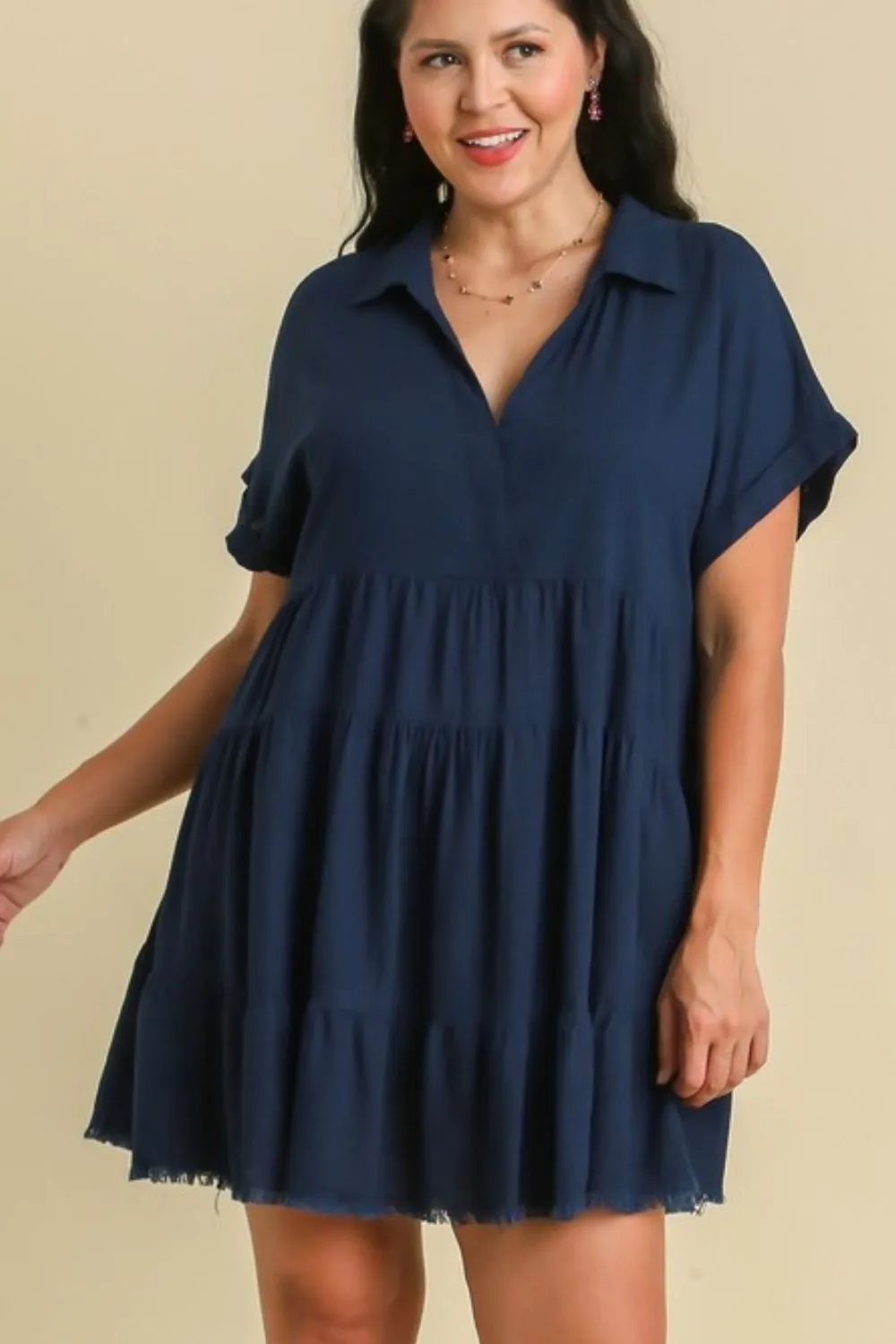 Own Your Fashion Dark Navy Raw Hem Tiered Dress