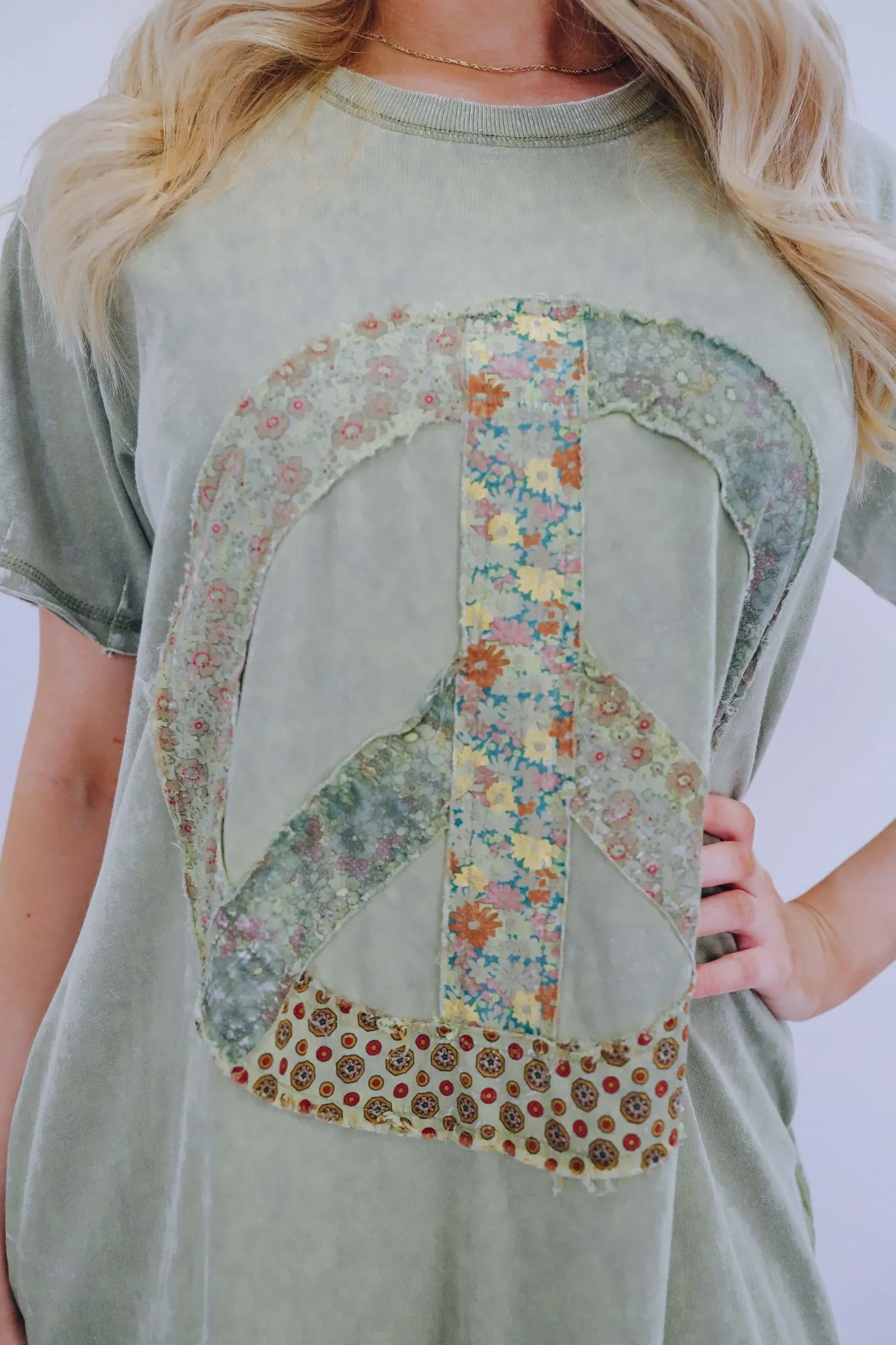 Peace Floral Patch T-Shirt Dress -2 Colors