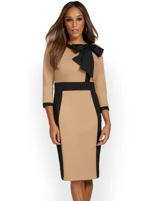 Petite Contrast-Trim Bow-Front Sheath Dress - Superflex