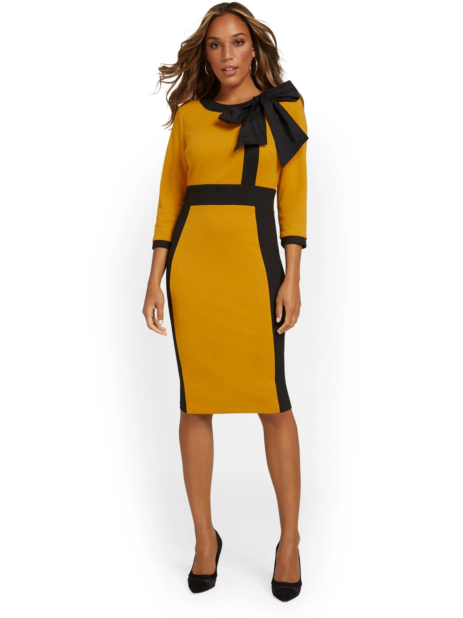 Petite Contrast-Trim Bow-Front Sheath Dress - Superflex