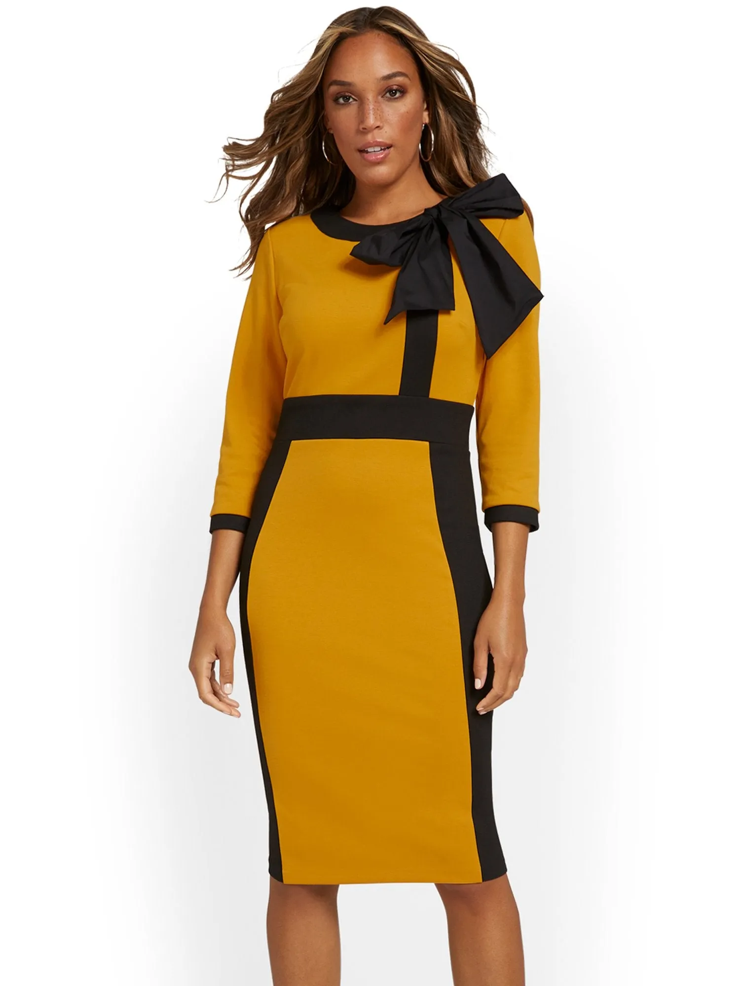 Petite Contrast-Trim Bow-Front Sheath Dress - Superflex