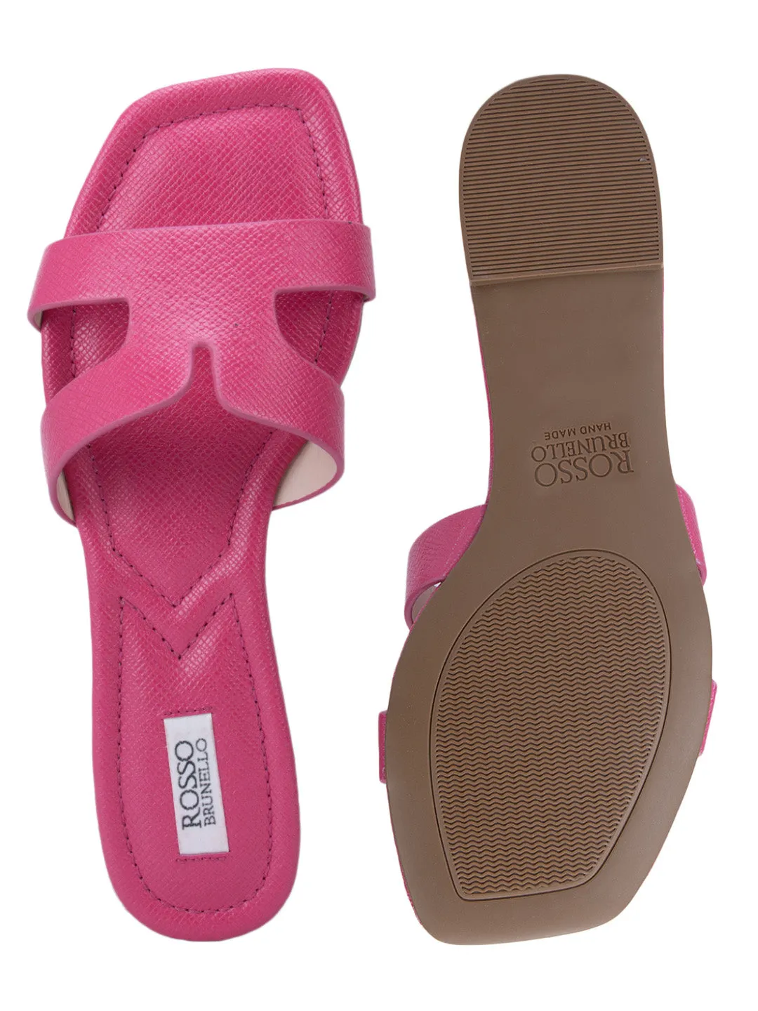 Pink Foux Leather Sliders