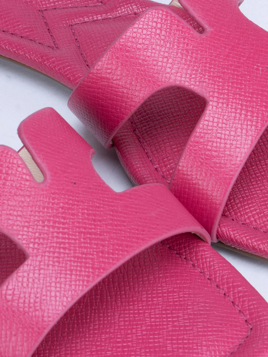 Pink Foux Leather Sliders