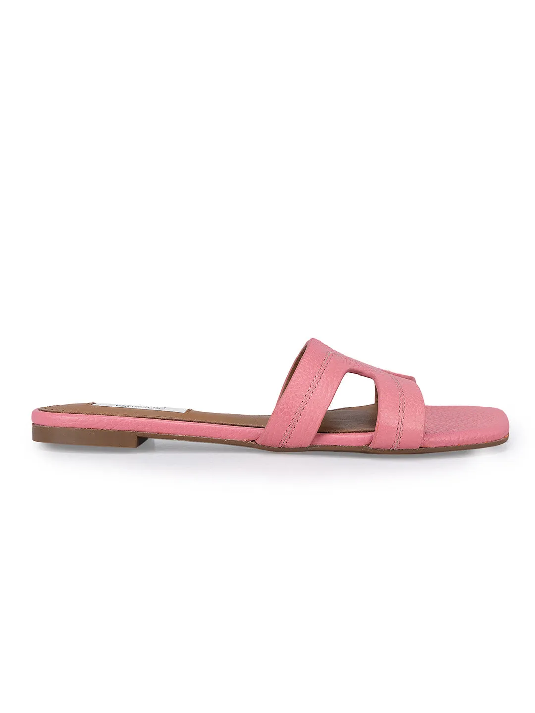 Pink Textured Leather Sliders