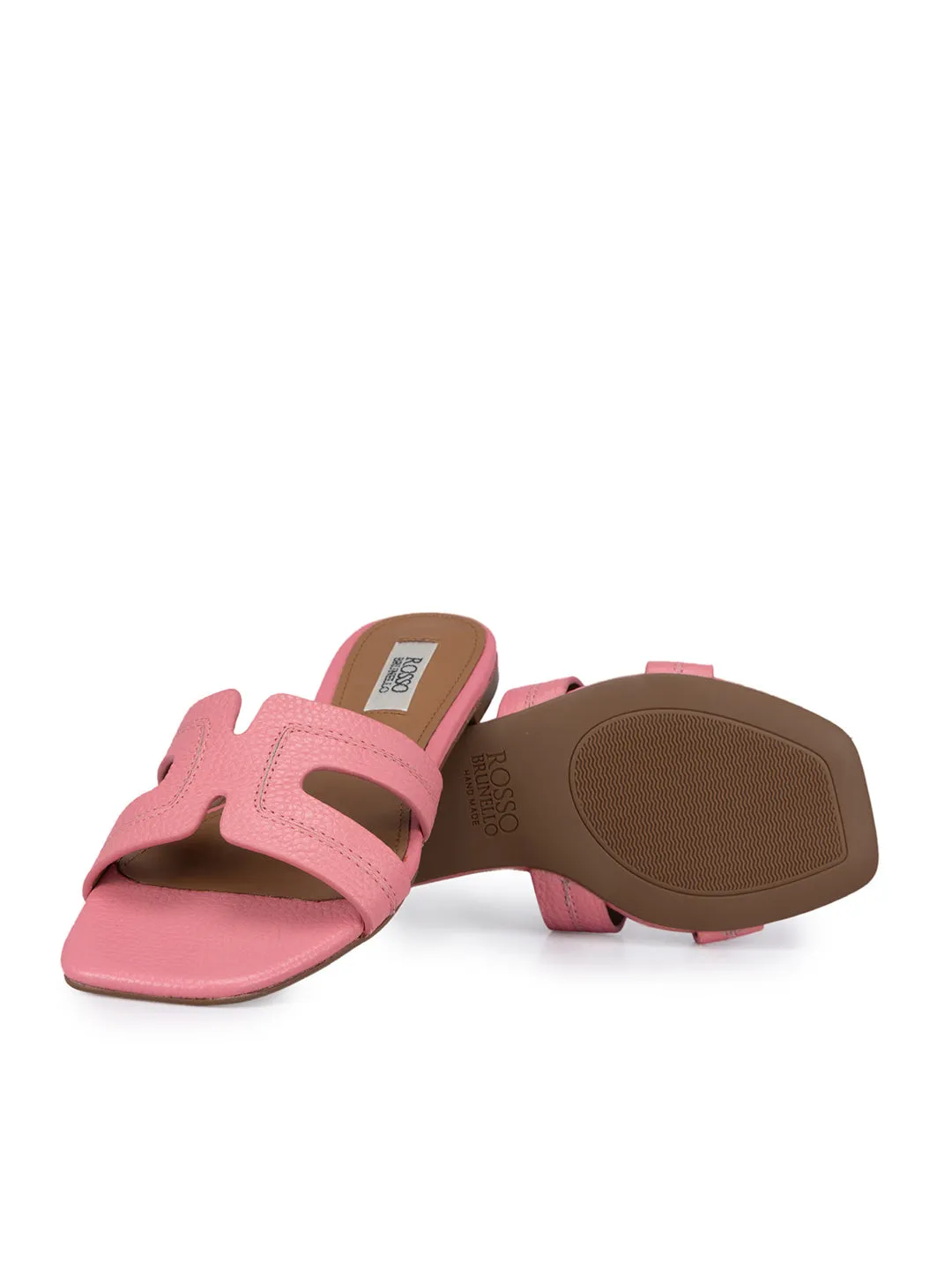 Pink Textured Leather Sliders