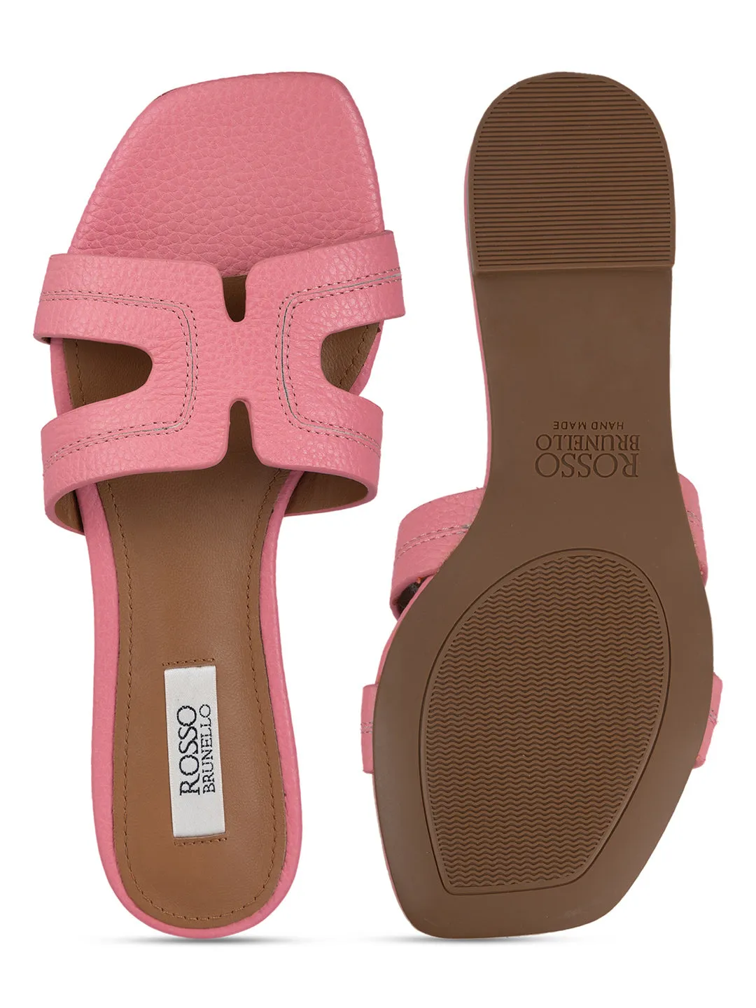 Pink Textured Leather Sliders
