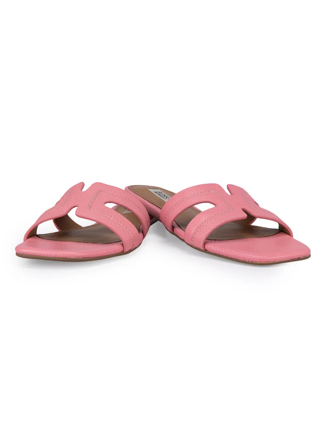 Pink Textured Leather Sliders