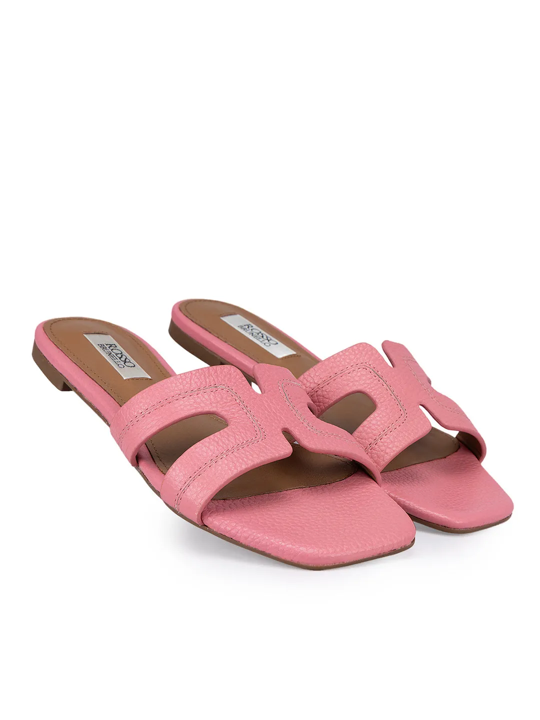 Pink Textured Leather Sliders