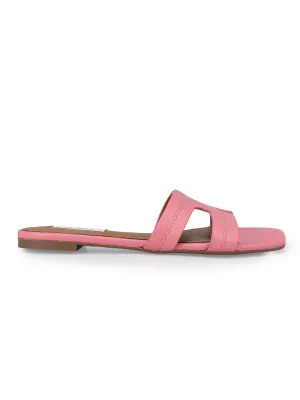 Pink Textured Leather Sliders