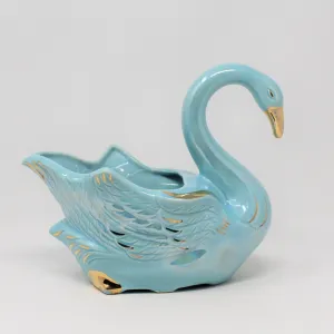 Planter / Vase, Swan, Blue Iridescent, Vintage Pottery