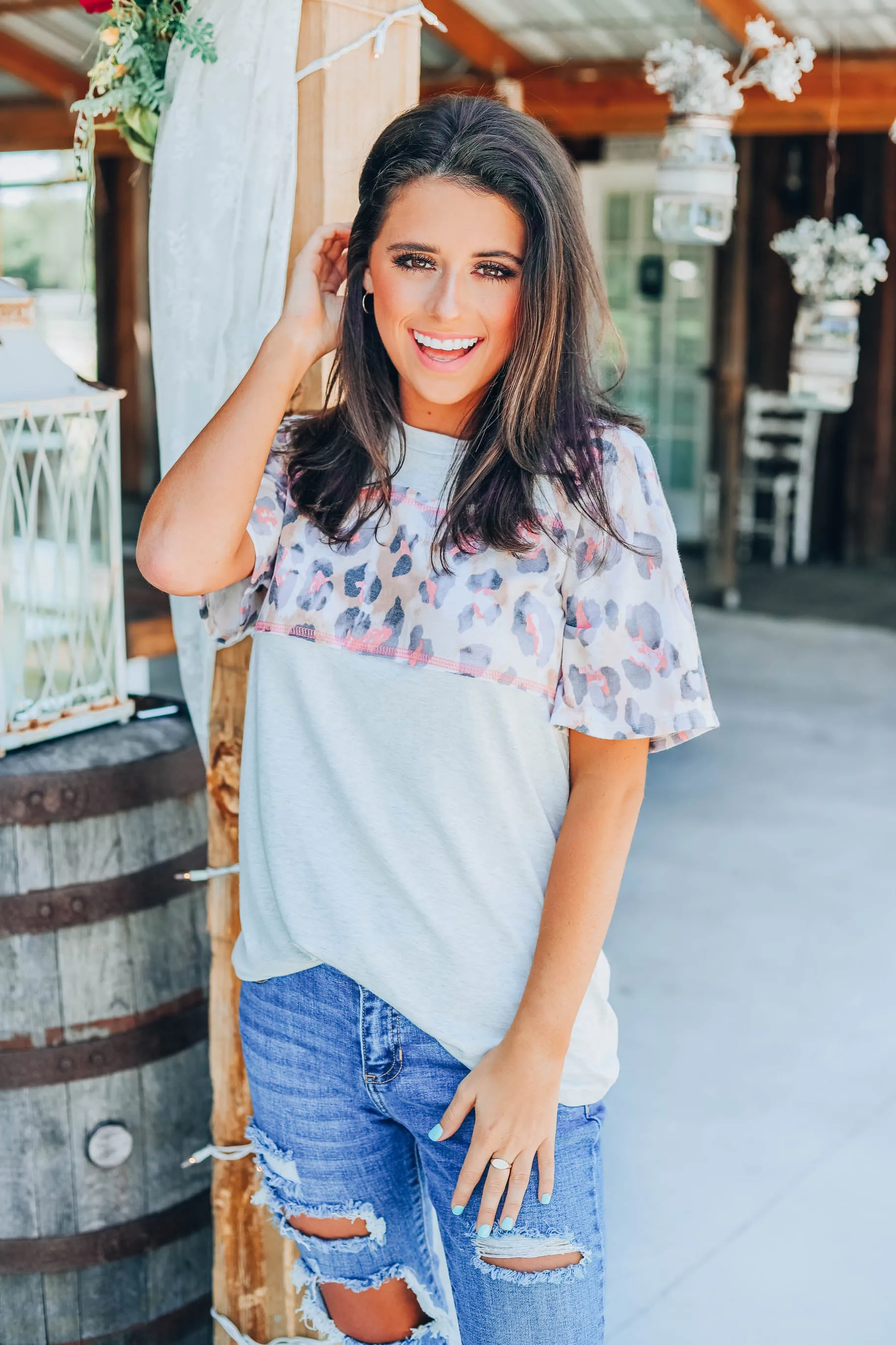 Playful Peach Leopard Print Top