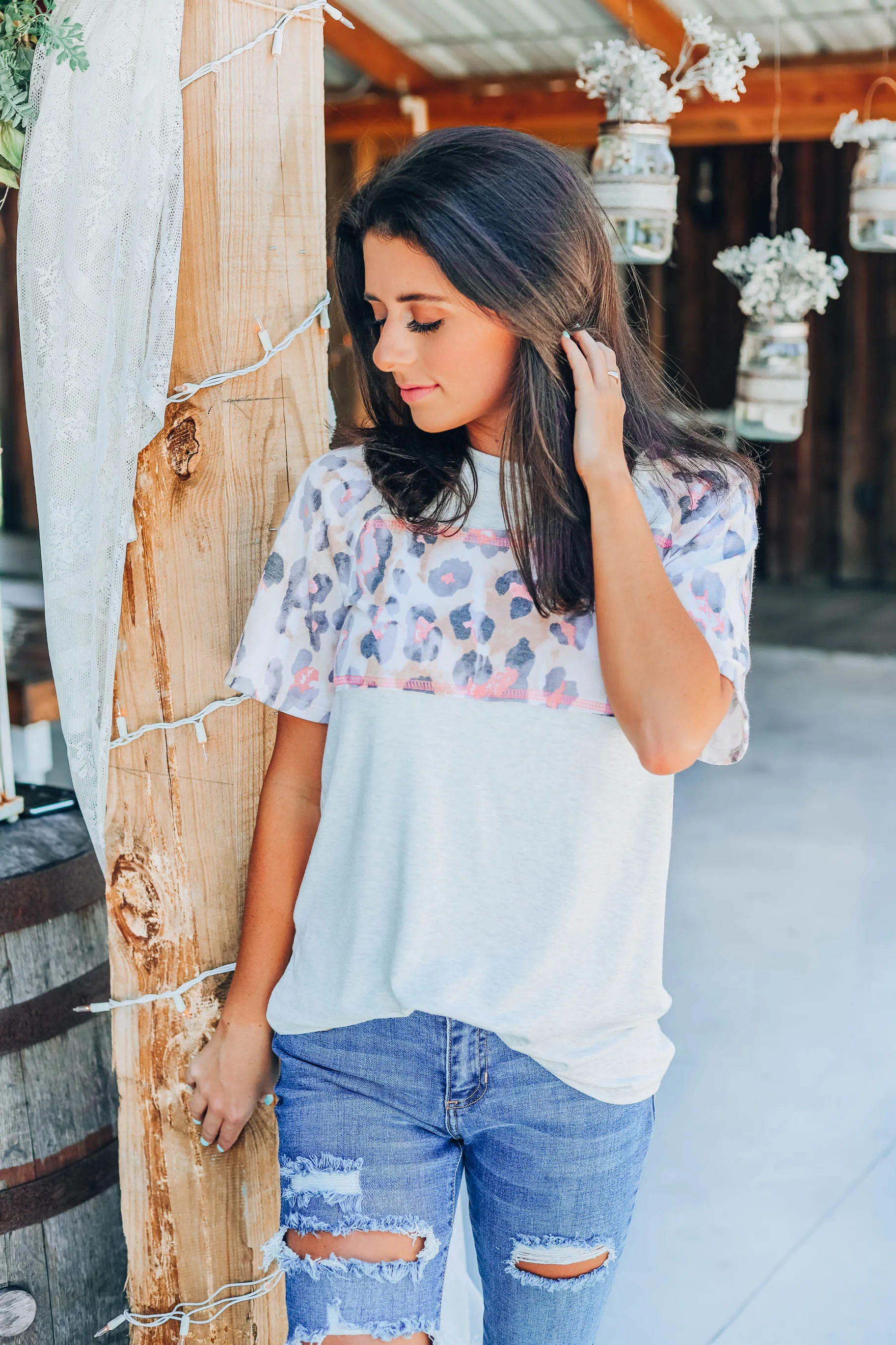 Playful Peach Leopard Print Top