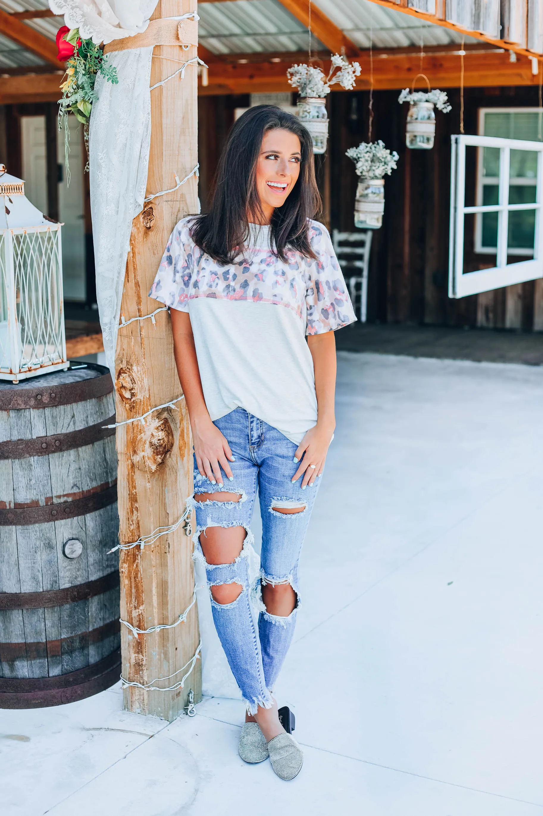 Playful Peach Leopard Print Top