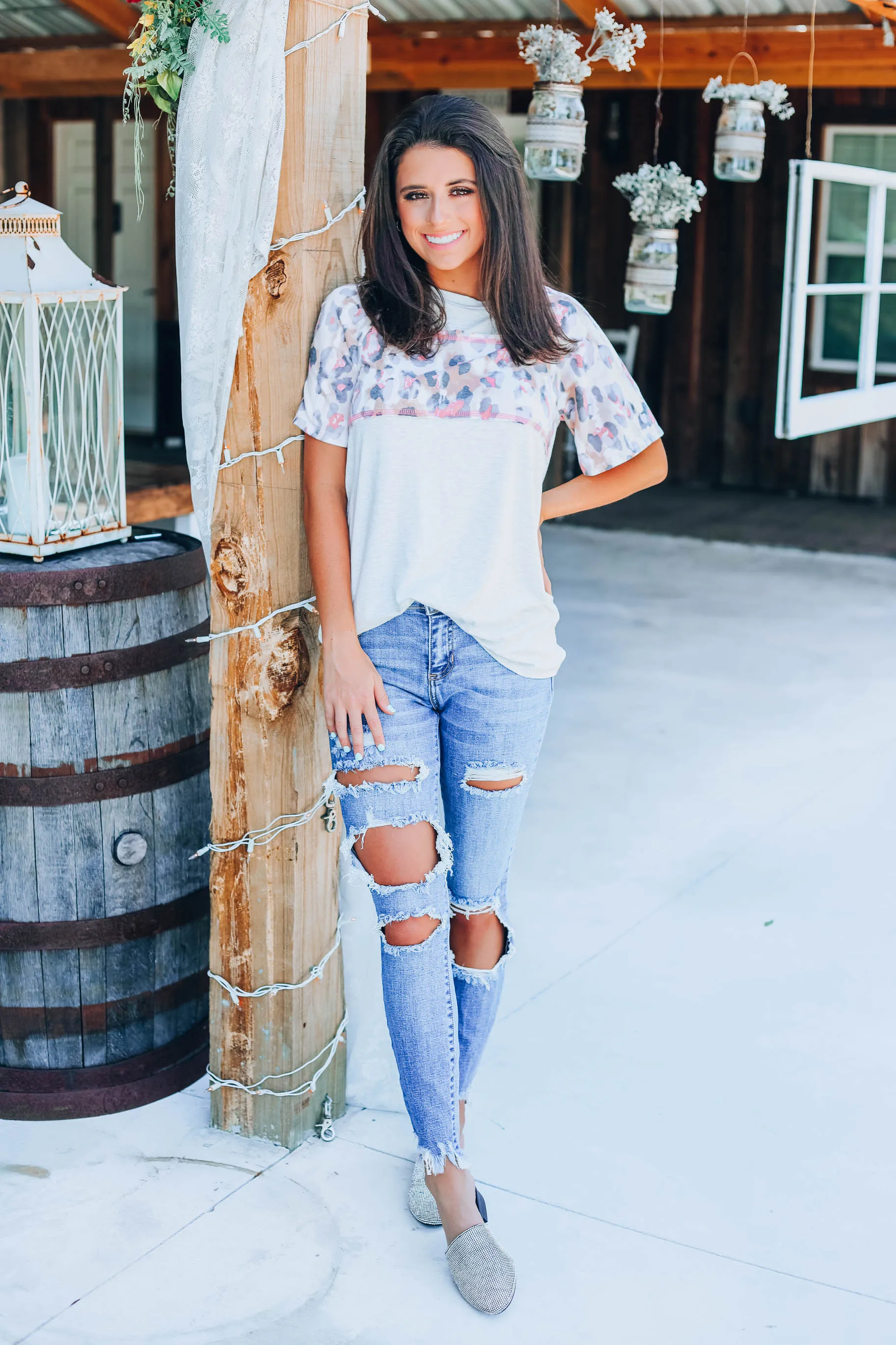 Playful Peach Leopard Print Top