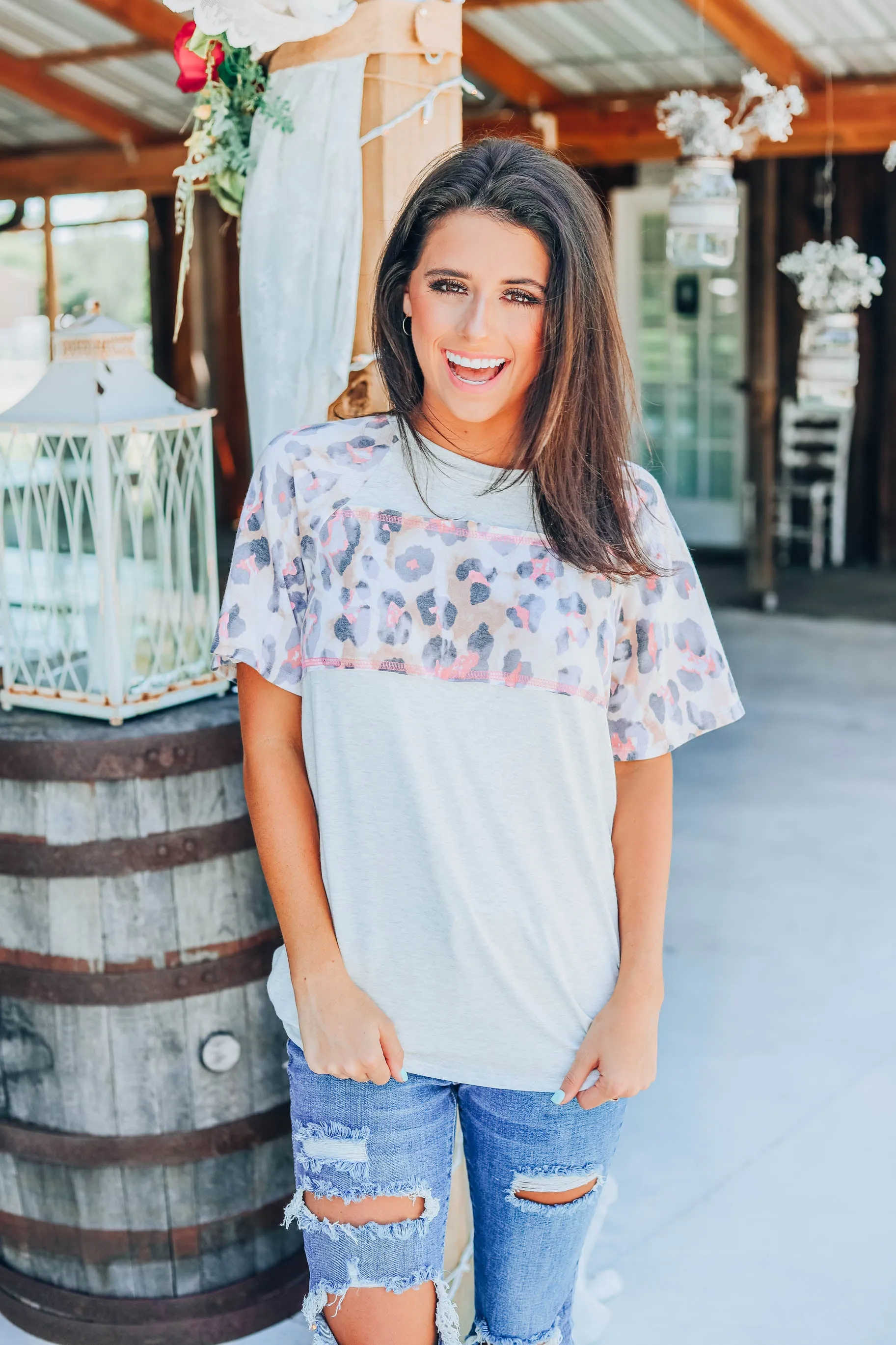 Playful Peach Leopard Print Top