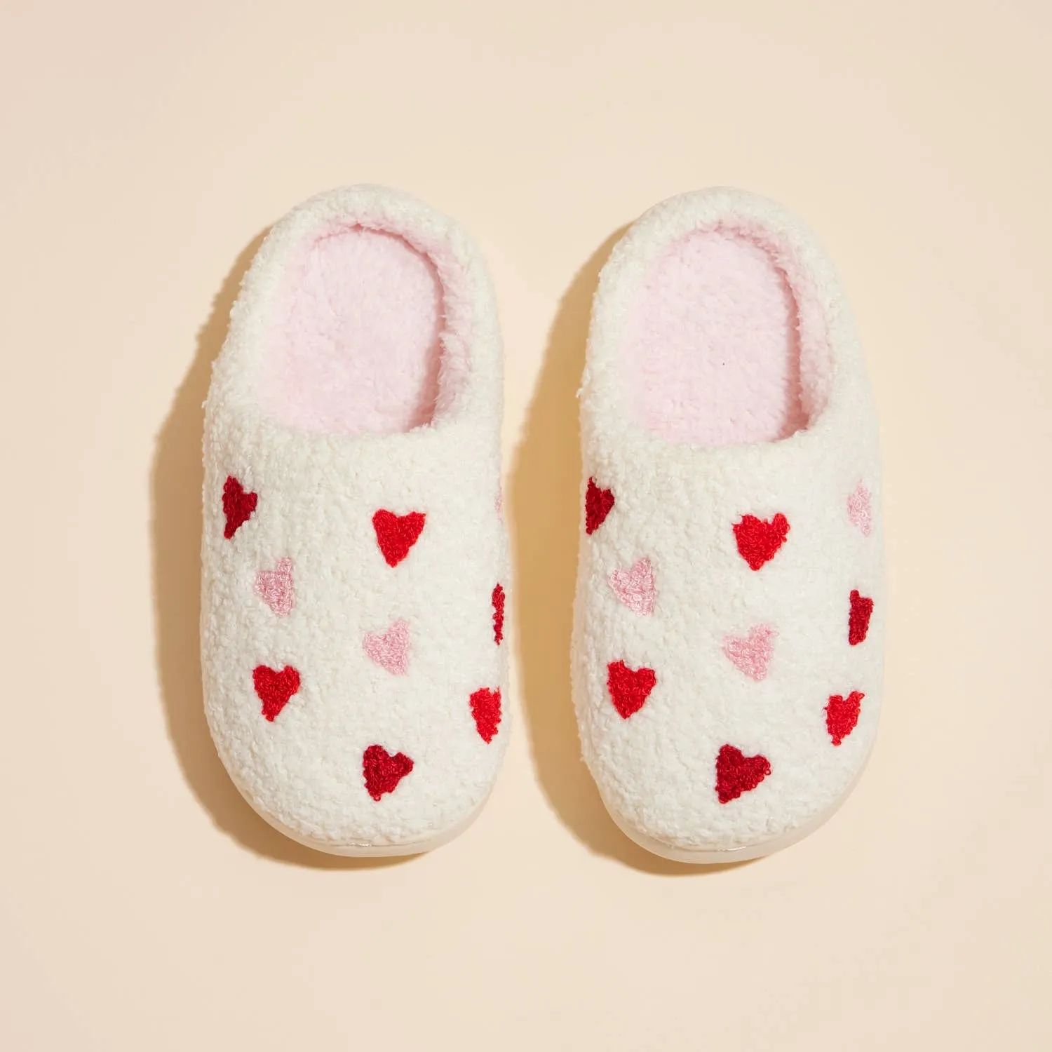 Plush Multi Hearts Home Slippers, Kids (3Y-8Y): White-Pink