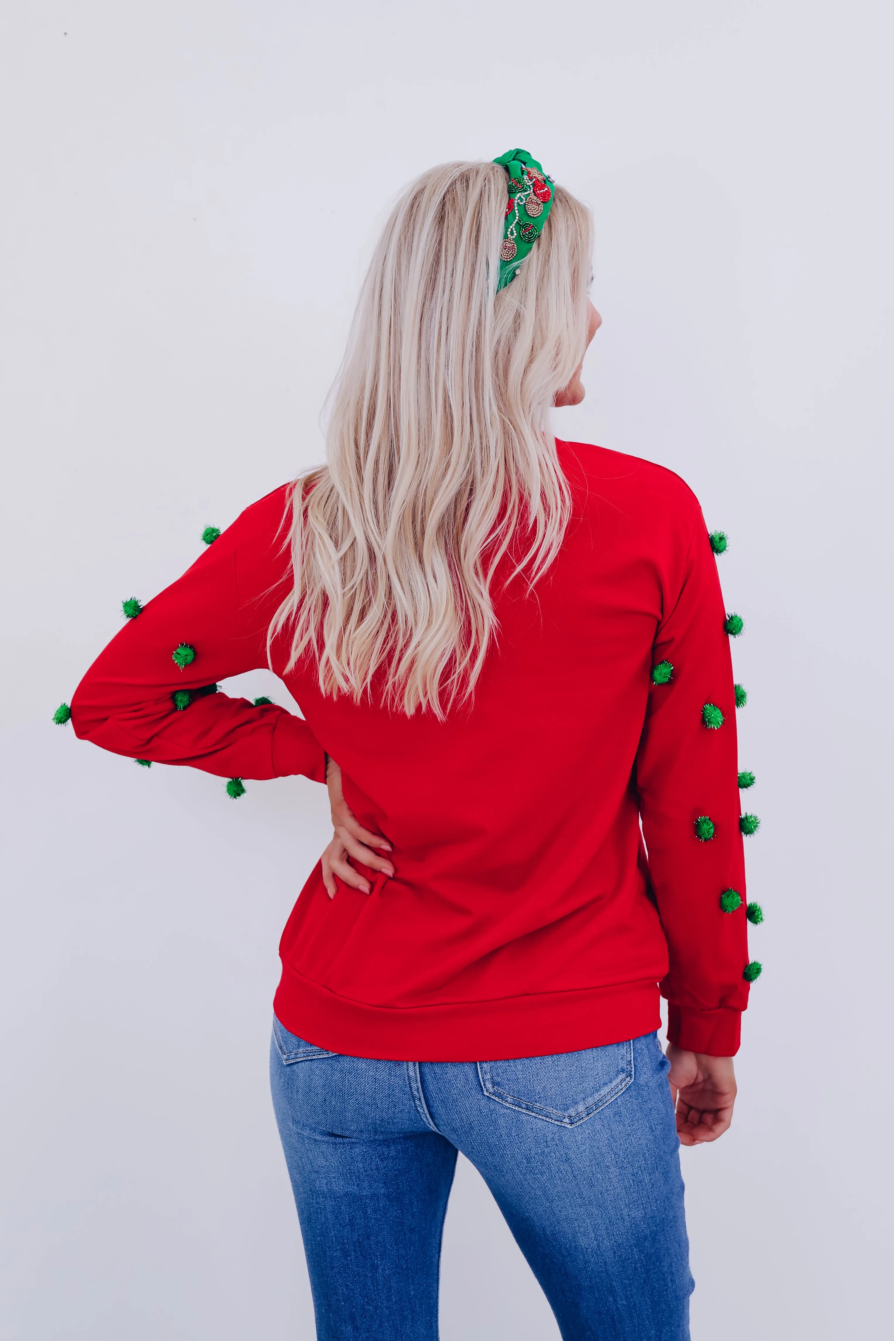 Pom Pom's N Sequins Santa Top - Red