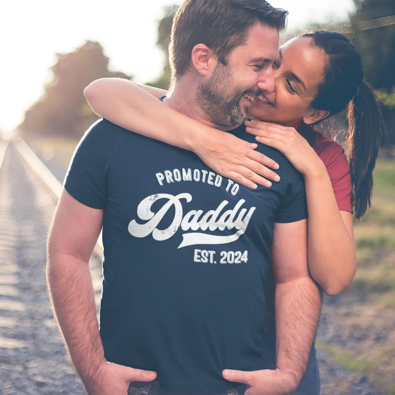 Promoted to Daddy 2024 T-Shirt Funny Humor New Dad Baby First Time