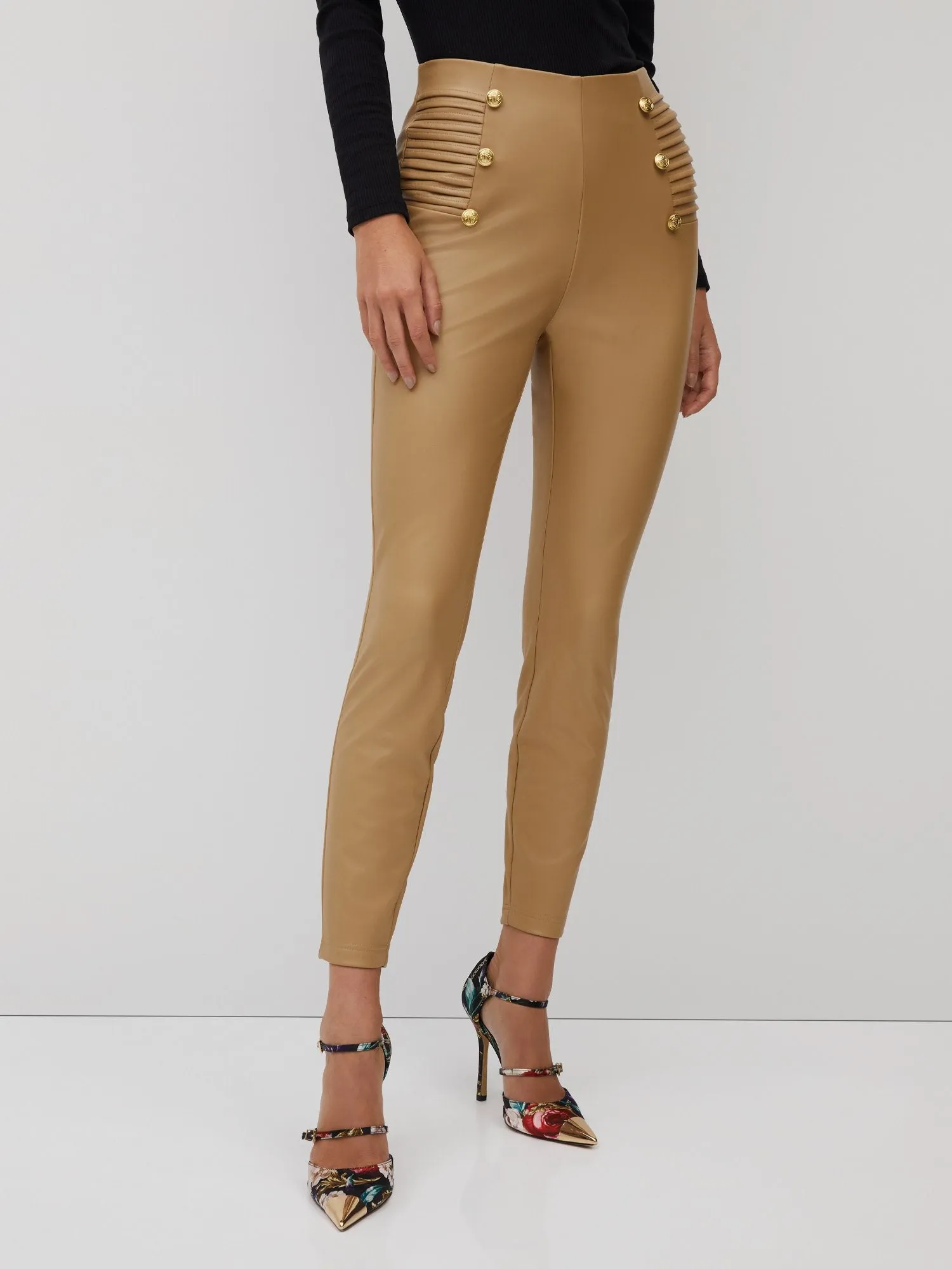Pull-On Faux-Leather Pintuck Legging