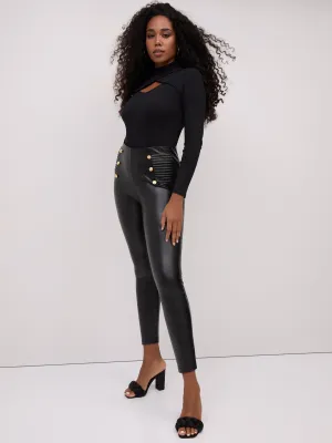 Pull-On Faux-Leather Pintuck Legging