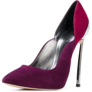 Purple Suede Patchwork Point Toe Stiletto Heel Pumps